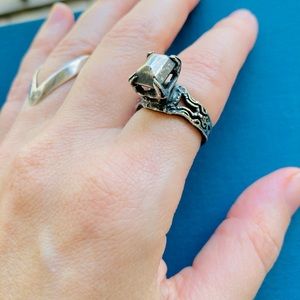 Solid Burnished Sterling Silver Green Man Ring